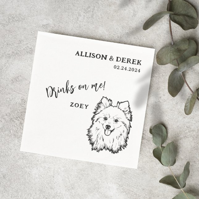 Simple Drinks on Me Cute Pomeranian Dog Wedding Napkin (Creator Uploaded)