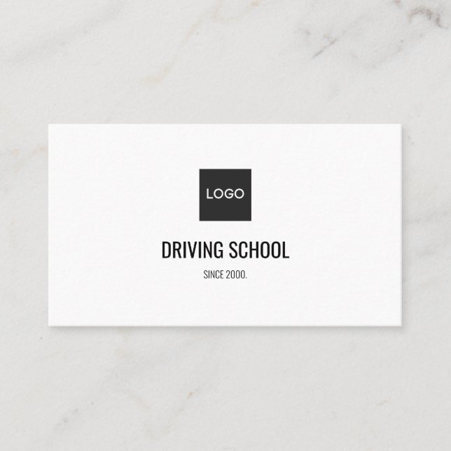Simple Driving School w/ Logo & Social Media Business Card (Front)