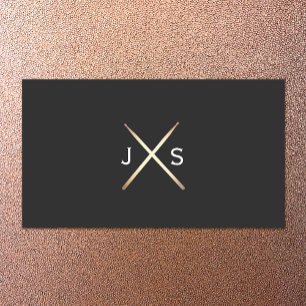 Simple Drummer Monogram Gold Drumsticks Business Card