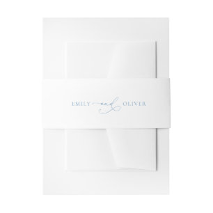 Simple Dusty Blue and White Wedding Invitation Belly Band