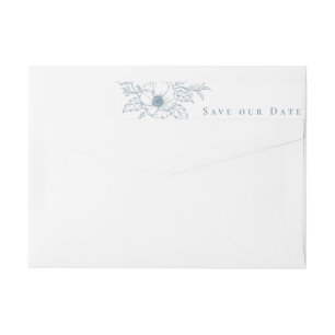Simple Dusty Blue Anemone Art Floral Save the Date Wrap Around Label