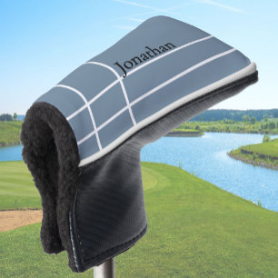 Simple dusty blue black minimalist custom name golf head cover