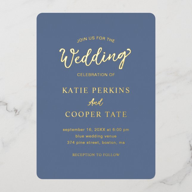 Simple Dusty Blue Bold Fonts Modern Wedding (Front)