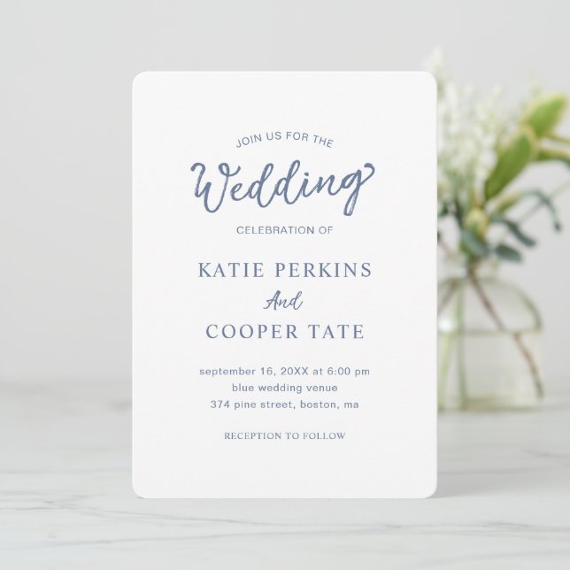 Simple Dusty Blue Bold Fonts Modern Wedding Invitation (Standing Front)