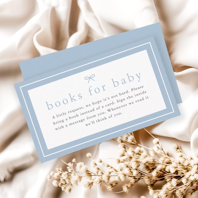 Simple Dusty Blue Boys Baby Shower Books for Baby Enclosure Card (Simple bow dusty blue boys baby shower invitation books for baby enclosure cards.)