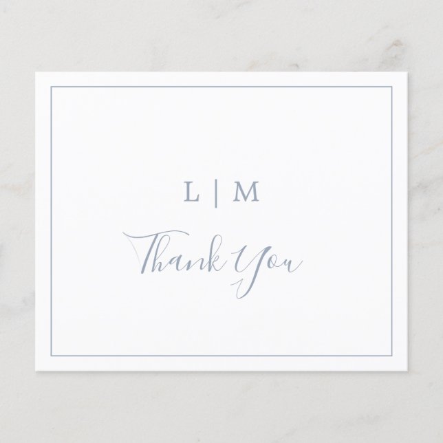 Simple Dusty Blue Budget Wedding Thank You Card (Front)