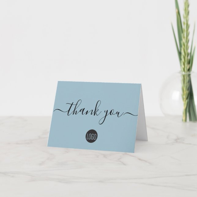 Simple Dusty blue Business logo Custom Thank You Card (Front)