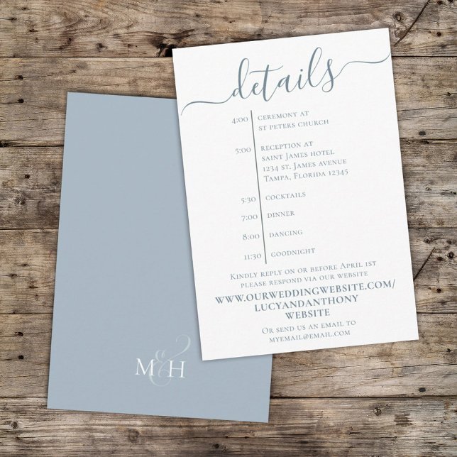 Simple Dusty Blue Calligraphy Details Timeline Web Enclosure Card (Creator Uploaded)