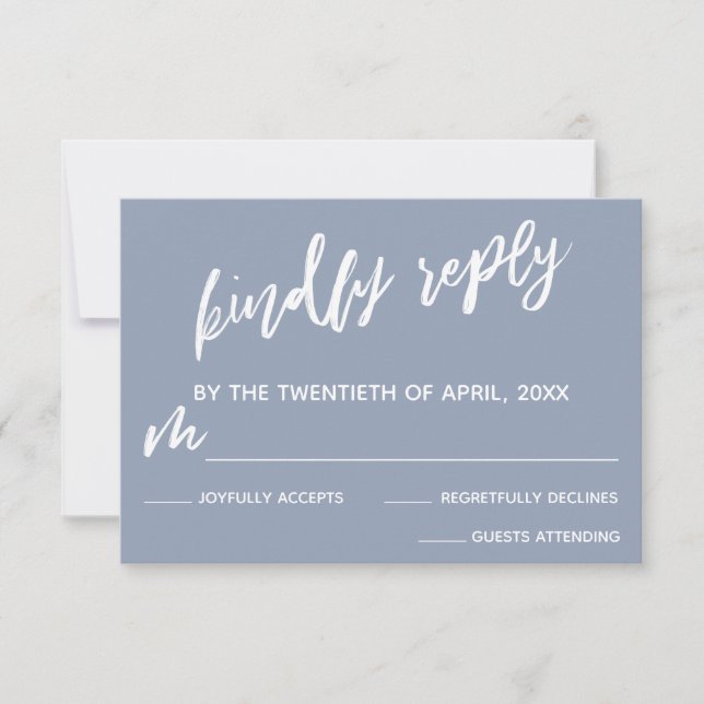 Simple Dusty Blue Casual Handwriting Wedding RSVP Card (Front)
