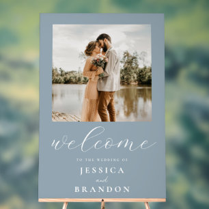 Simple Dusty Blue Chic Photo Wedding Welcome Acrylic Sign