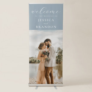 Simple Dusty Blue Chic Photo Wedding Welcome Retractable Banner