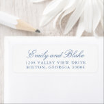Simple Dusty Blue Classic Elegant Typography<br><div class="desc">Simple,  elegant and tasteful,  this classic address label design features a text template with classic traditional script typography in dusty blue on a white background for the bride and groom's names paired with timeless serif font for the address.</div>