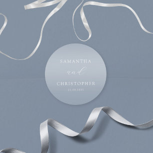 Simple Dusty Blue Couples Names Wedding Classic Round Sticker