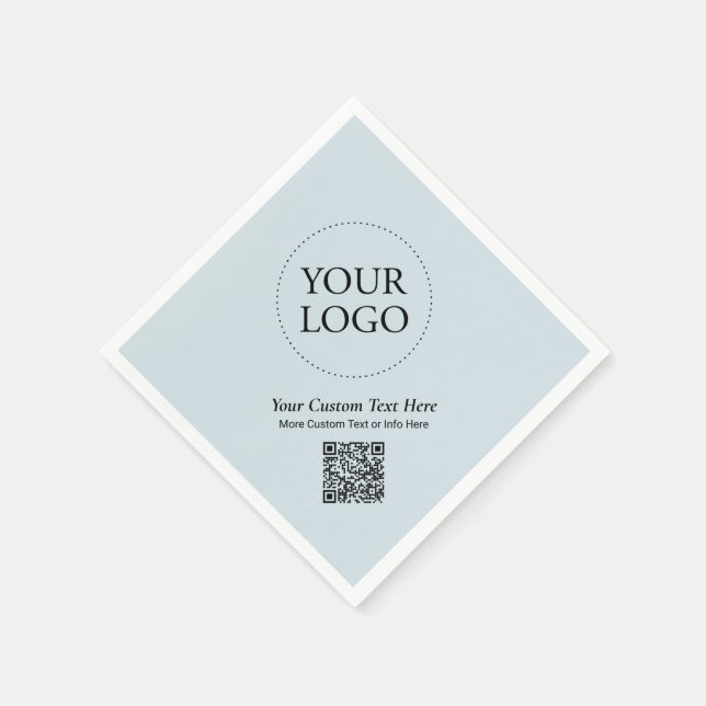 Simple Dusty Blue Custom Business Logo QR Code Napkin (Corner)