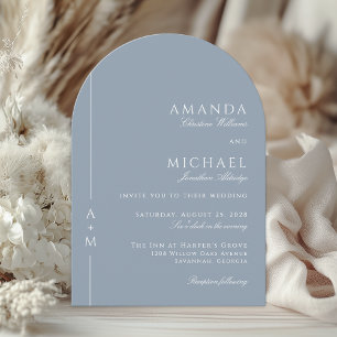 Simple Dusty Blue Elegant Monogram QR code Wedding Invitation