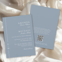 Simple Dusty Blue Elegant Monogram QR code Wedding