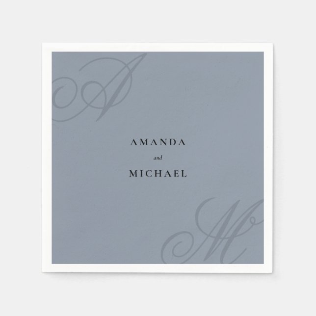 Simple Dusty Blue Elegant Monogram Wedding Napkin (Front)