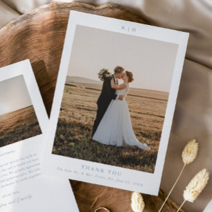 Simple Dusty Blue Elegant Wedding Photo Thank You Card