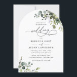 Simple Dusty Blue Eucalyptus Greenery Arch Wedding Invitation<br><div class="desc">This elegant collection features mixed watercolor greenery leaves paired with a classy serif & delicate sans font in black,  with a monogram on the back. Matching items available.</div>