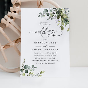 Simple Dusty Blue Eucalyptus Greenery Wedding Invitation