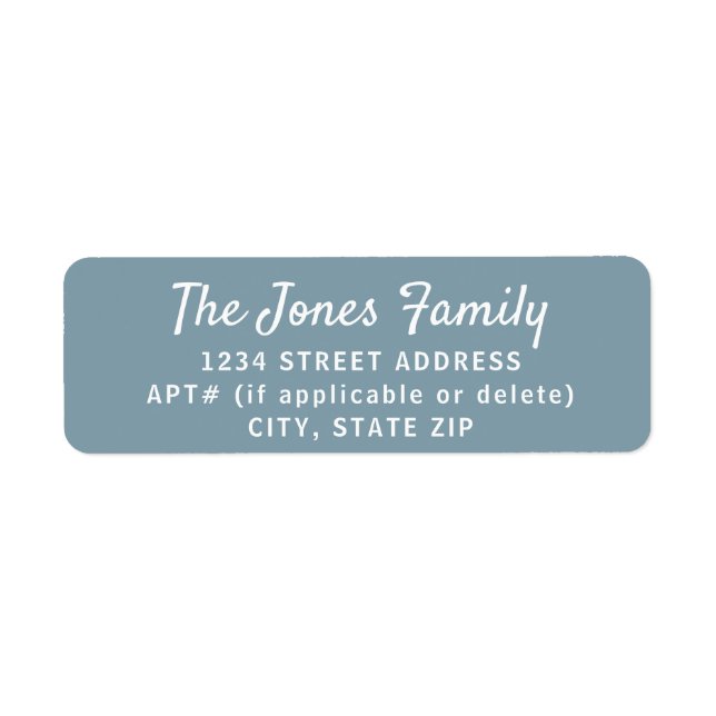 Simple Dusty Blue Family Return Address Label (Front)