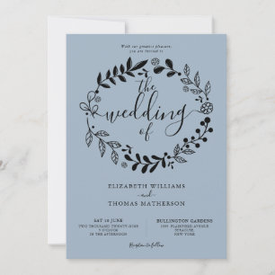 Simple Dusty Blue Floral Garland Wedding Invitation