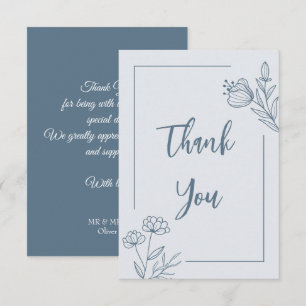 Simple dusty blue floral wedding thank you card