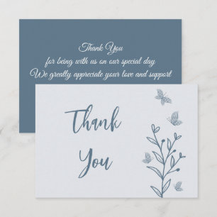 Simple dusty blue floral wedding thank you card
