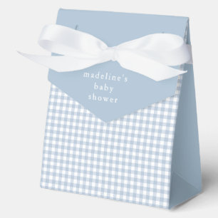 Simple Dusty Blue Gingham Boys Baby Shower Favour Box
