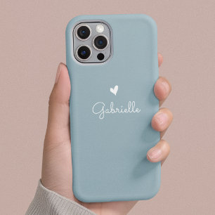 Simple Dusty Blue Heart with Script Name iPhone 16 Case