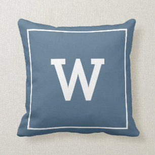 Simple Dusty Blue Initial Monogram Cushion