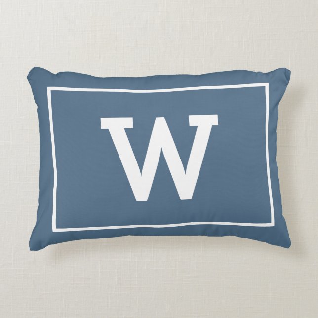 Simple Dusty Blue Initial Monogram Decorative Cushion (Front)