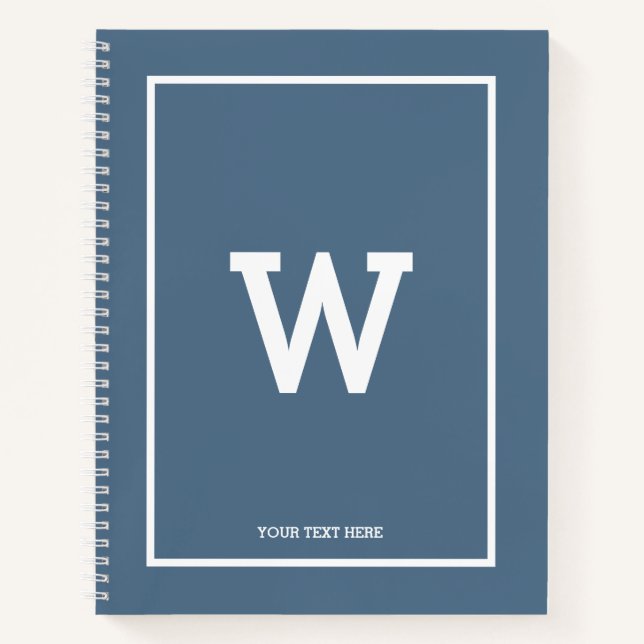 Simple Dusty Blue Initial Monogram Sketchbook Notebook (Front)