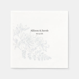 Simple Dusty Blue Line Drawing Wedding Napkins