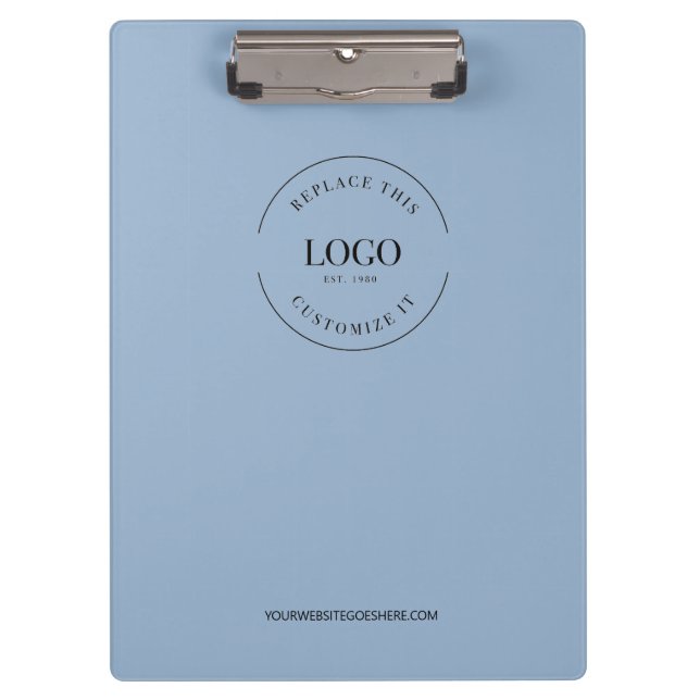 Simple Dusty blue Minimalist Custom Logo Branded Clipboard (Front)