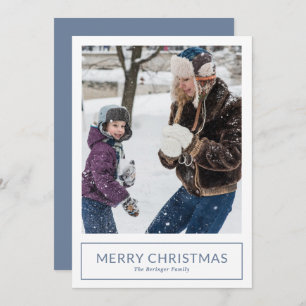Simple Dusty Blue Minimalist Photo Christmas Holiday Card