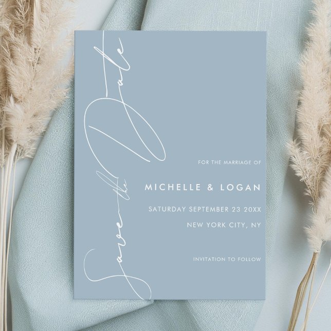 Simple Dusty Blue Modern Script Wedding Save The Date (Creator Uploaded)