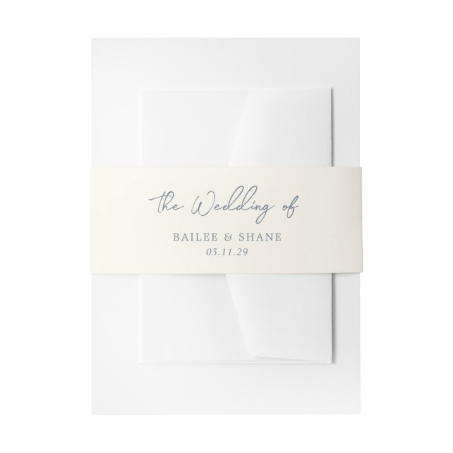 Simple Dusty Blue Modern Wedding Invitation Belly Band (Front Example)