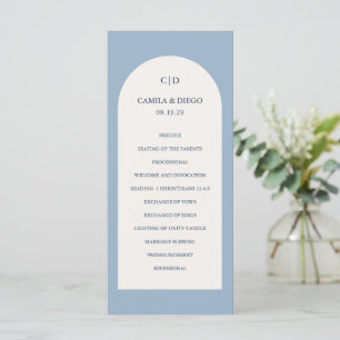 Simple Dusty Blue Monogram Arch Modern Wedding Programme