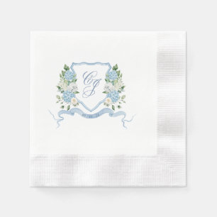 Simple Dusty Blue Monogram Crest Wedding Napkin