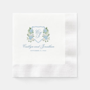 Simple Dusty Blue Monogram Crest Wedding Napkin