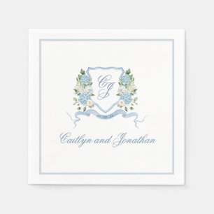 Simple Dusty Blue Monogram Crest Wedding Napkin