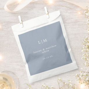 Simple Dusty Blue Monogram Elegant Wedding Favour Bags