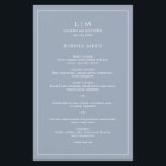 Simple Dusty Blue Monogram Elegant Wedding Menu<br><div class="desc">Simple wedding menu featuring a modern yet elegant design with your two letter monogram along with your names and date surrounded by a thin border. All text is in white over a dusty blue background. The fonts and background colours may be changed to any colours you wish by clicking the...</div>