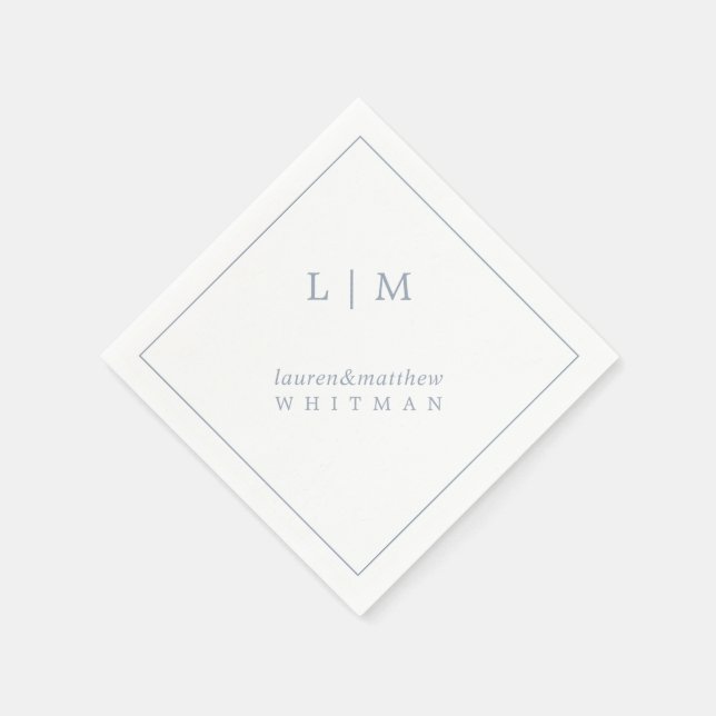Simple Dusty Blue Monogram Elegant Wedding Napkin (Corner)