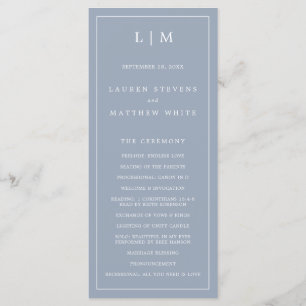 Simple Dusty Blue Monogram Elegant Wedding Programme