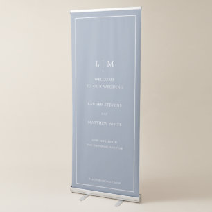 Simple Dusty Blue Monogram Elegant Wedding Retractable Banner