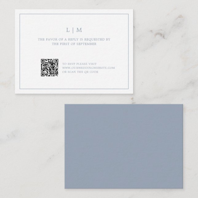 Simple Dusty Blue Monogram Elegant Wedding RSVP Card (Front/Back)