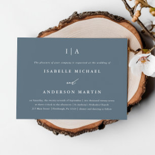 Simple Dusty Blue Monogram Photo Wedding Invitation