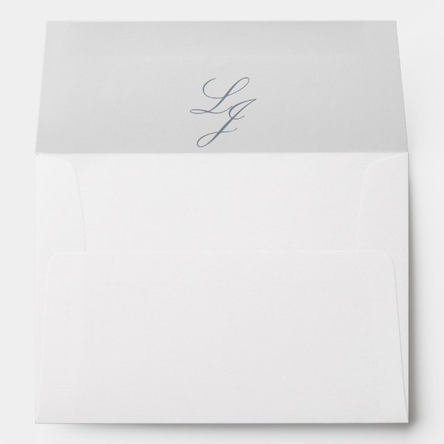 Simple Dusty Blue Monogram Script Return Address Envelope (Back (Bottom))